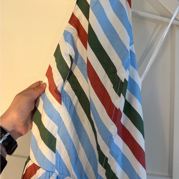 Maeve Halter Midi Dress in Light Blue, Olive & Rust Stripe - Picture 3 of 5
